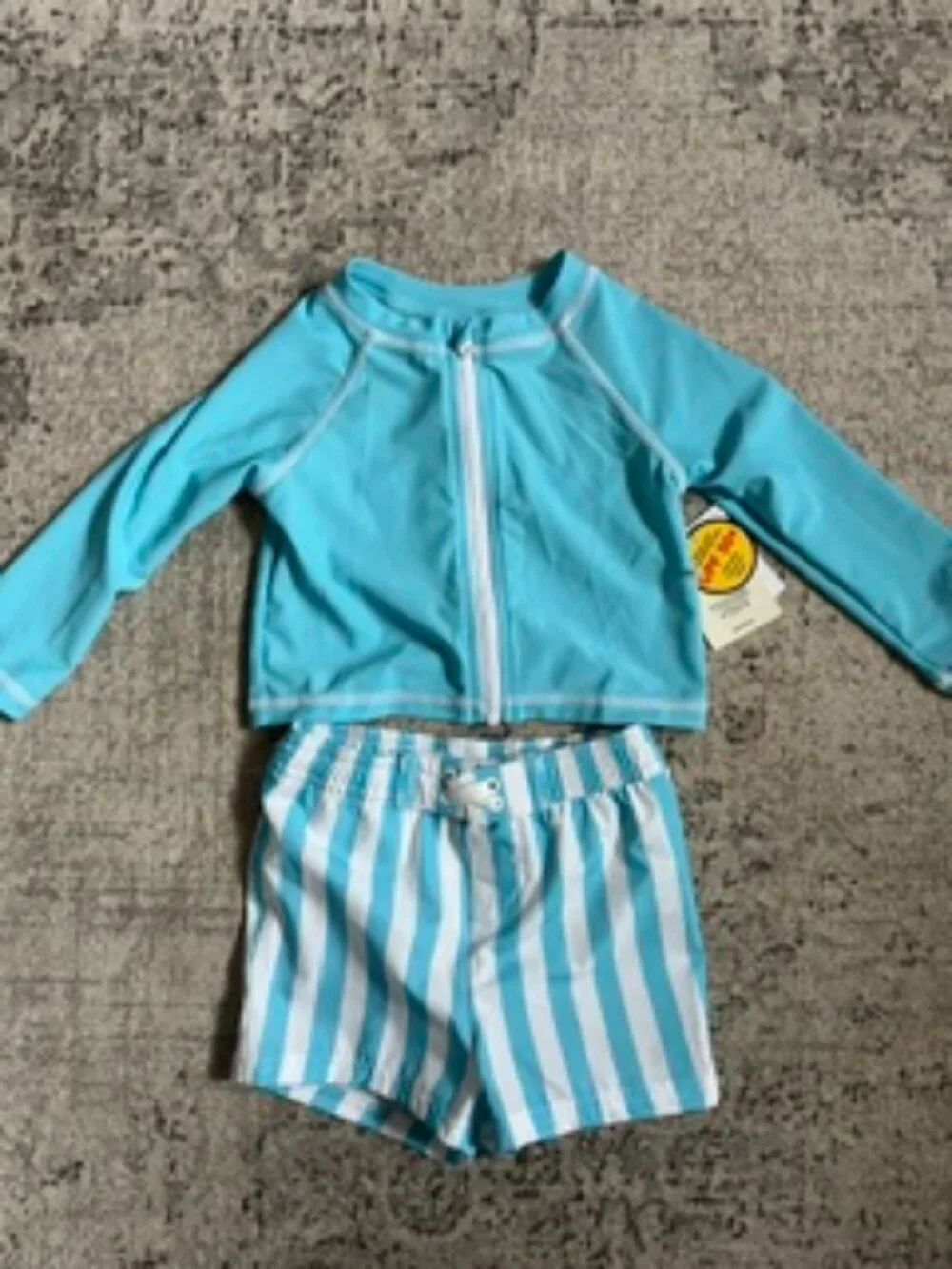 🧡3/$15 NWT Tucker + Tate SPC Swimwear Teal Beach Hampton Stripe UPF 50+ 12M